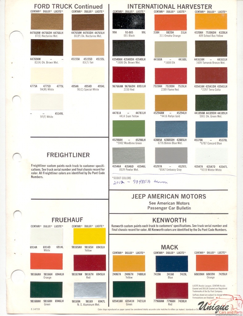 1978 Ford Paint Charts Truck DuPont 6